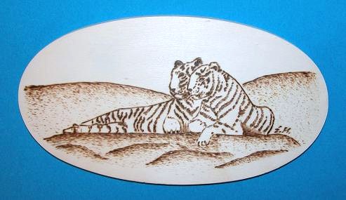 Medaillon oval gross ohne Rand mit 2 Tigern